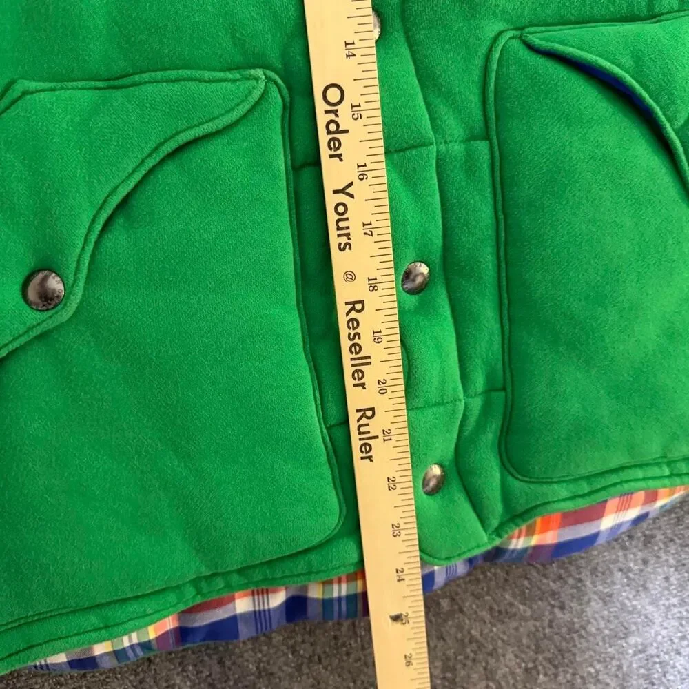Polo Ralph Lauren Green/Blue Down Insulated Snap Front Puffer Vest Mens Small